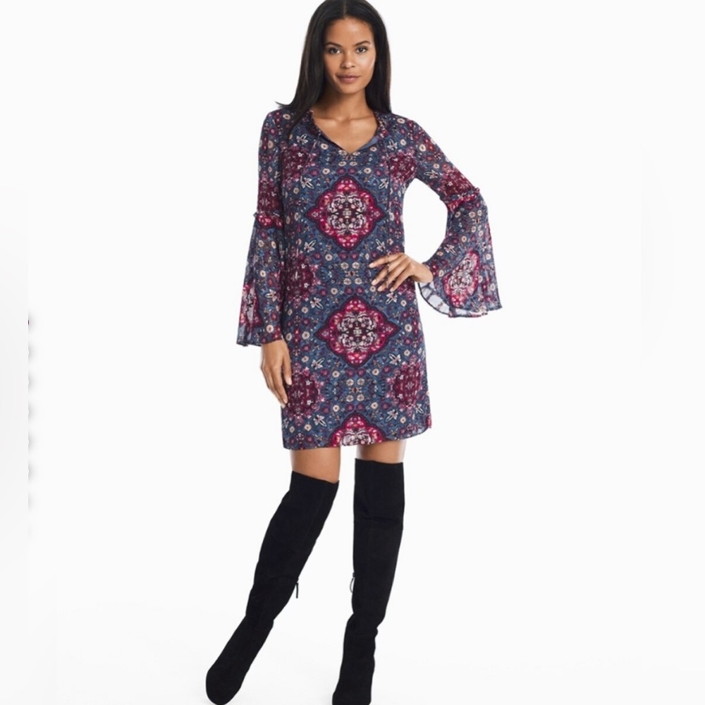White House Black Market Bell Sleeve Boho Dress Fully Lined Sz. Small